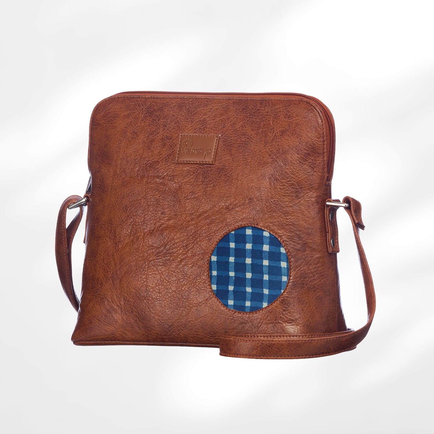 Leather Cutwork Round Corner Sling Bag