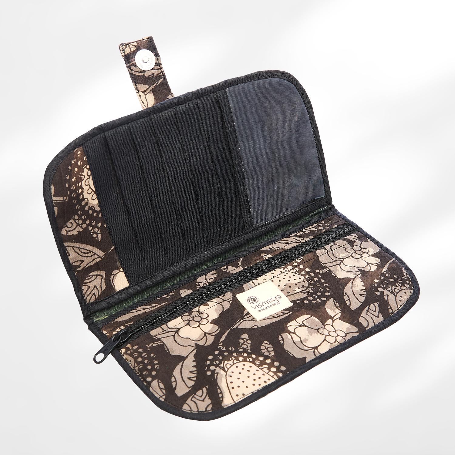 #colour_Black Fruit Print Fabric Flat Wallet