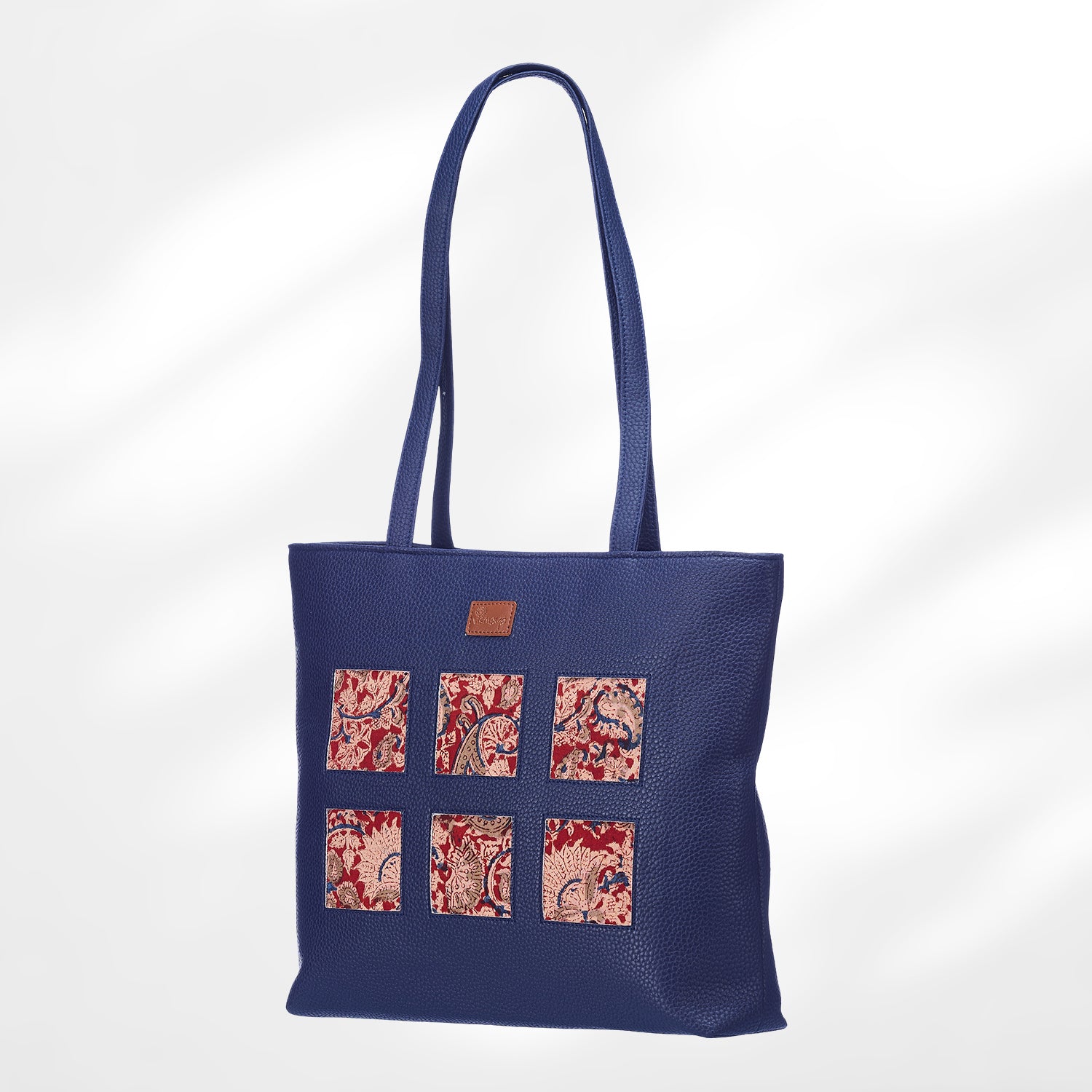 #colour_Red Floral Blockprint Cutwork Tote