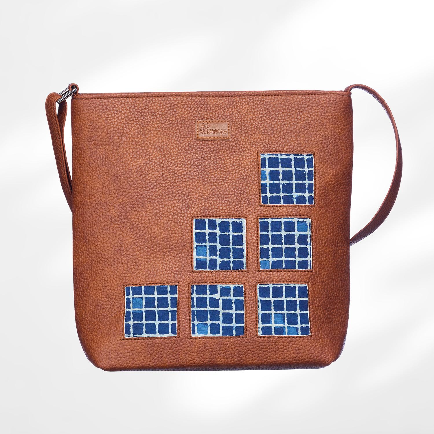 #colour_Indigo Grid Cutwork Sling