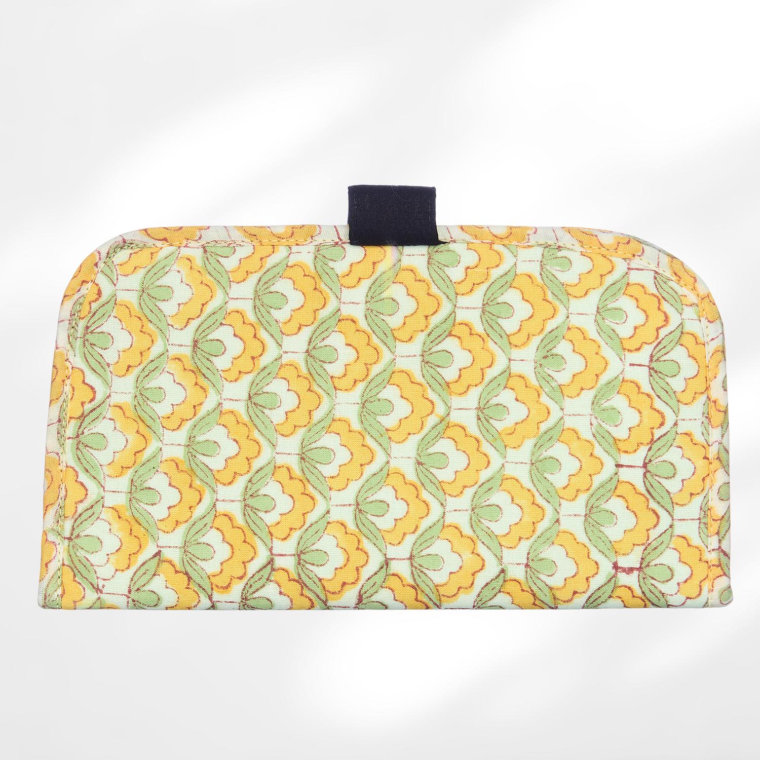 #colour_Yellow Geometric Print Fabric Flat Wallet