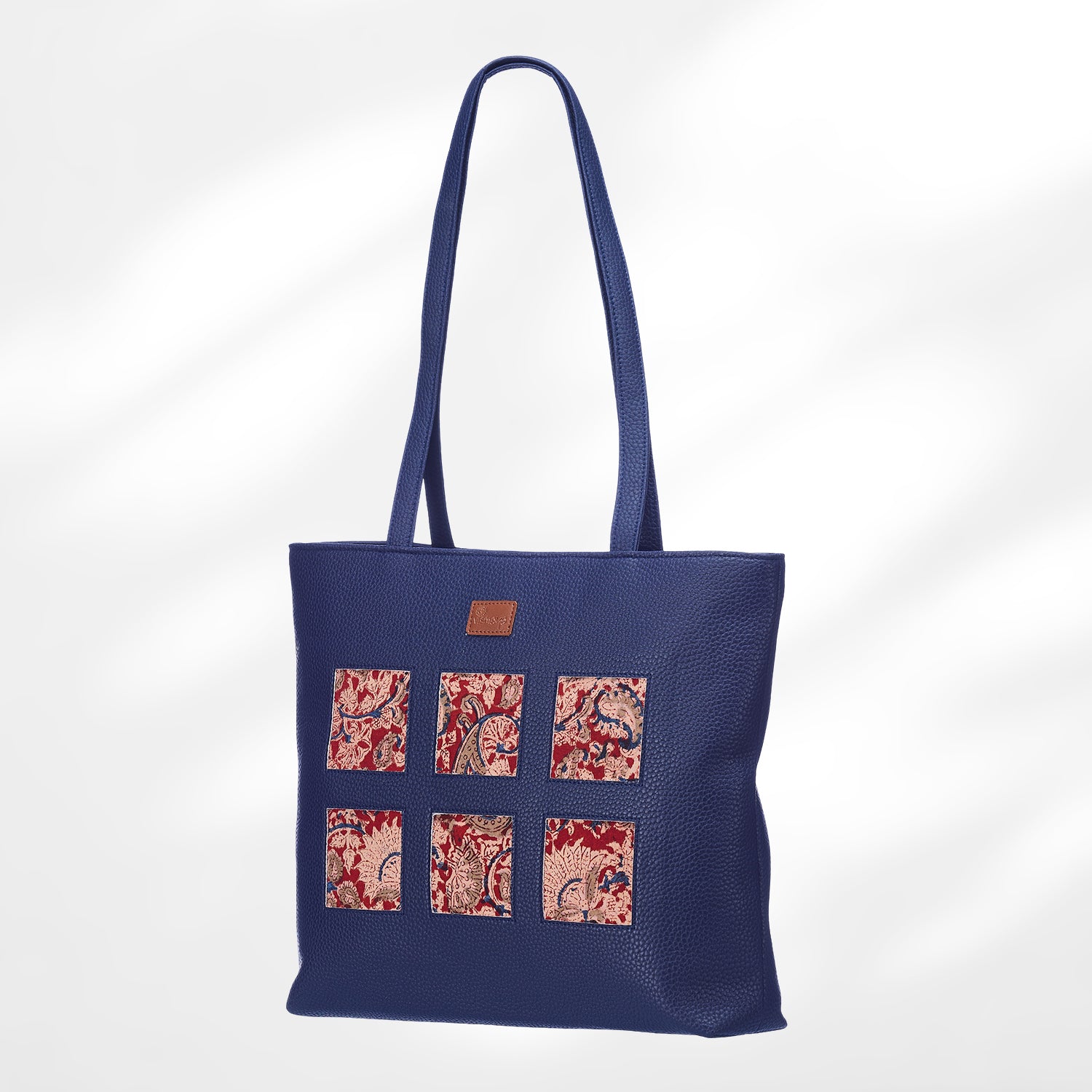 #colour_Red Floral Blockprint Cutwork Tote