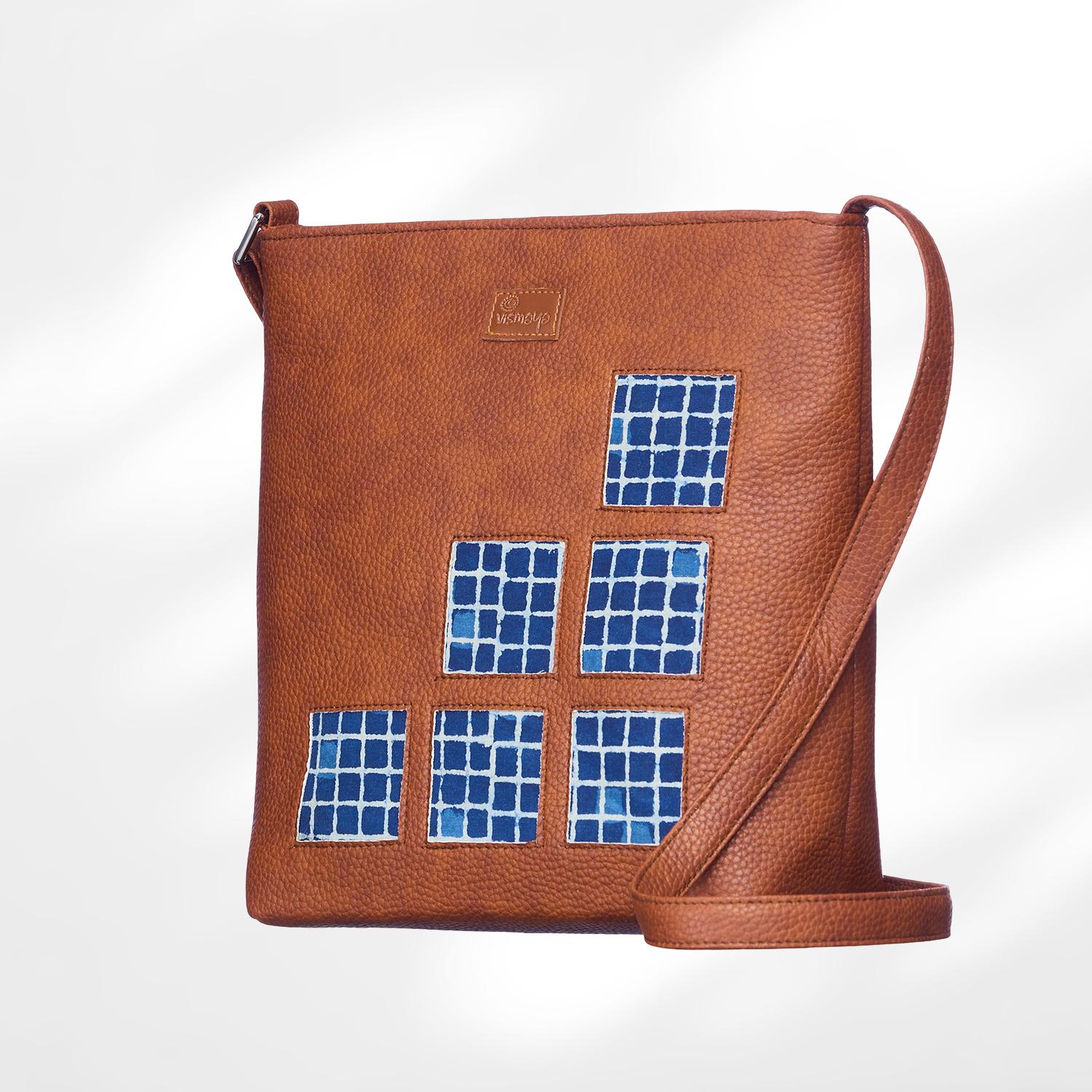 #colour_Indigo Grid Cutwork Sling