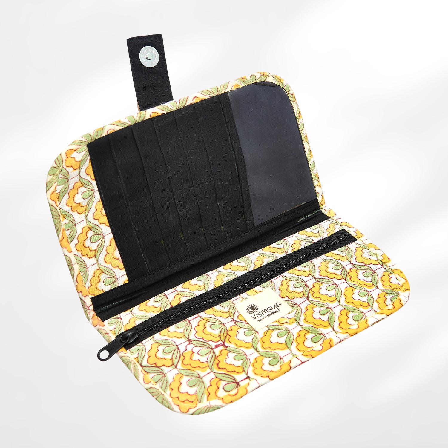 #colour_Yellow Geometric Print Fabric Flat Wallet