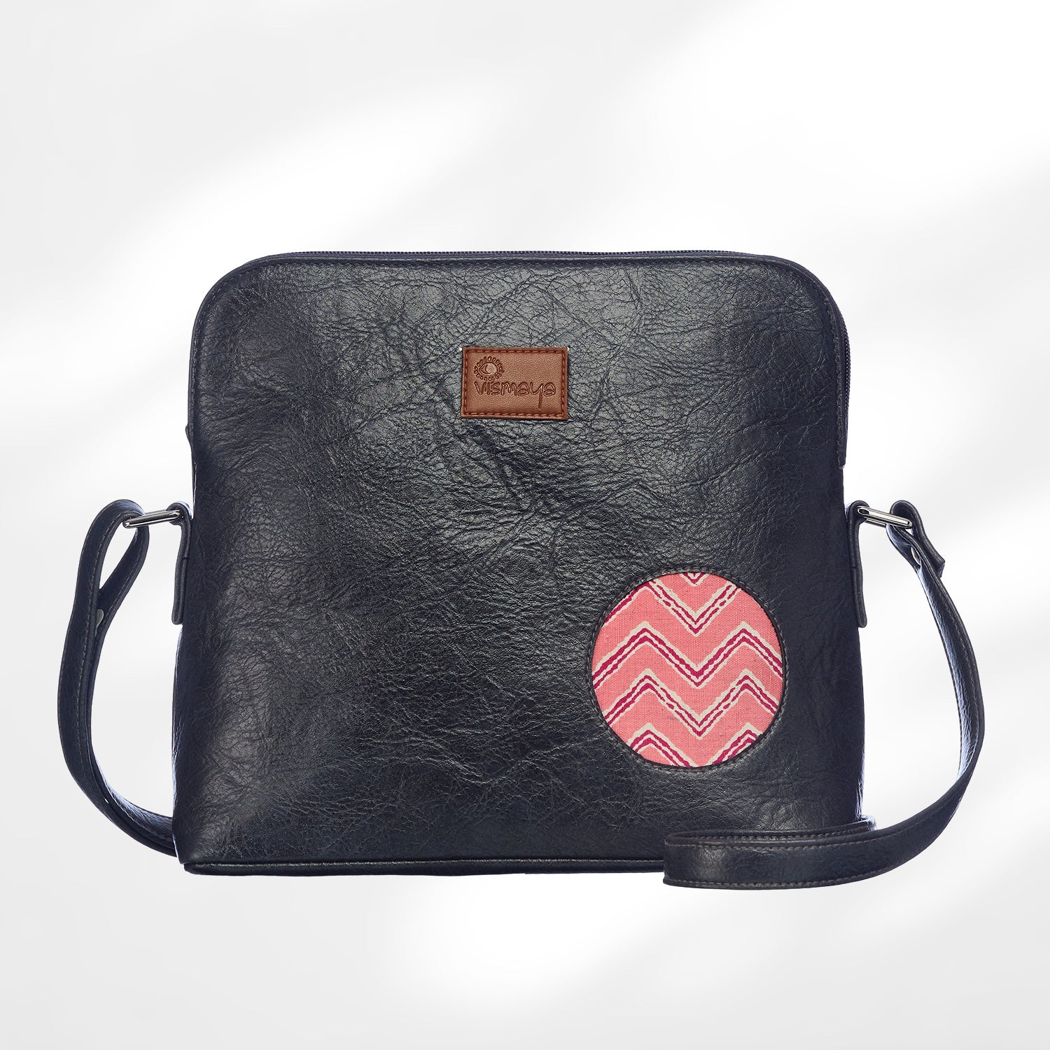 Leather Cutwork Round Corner Sling Bag