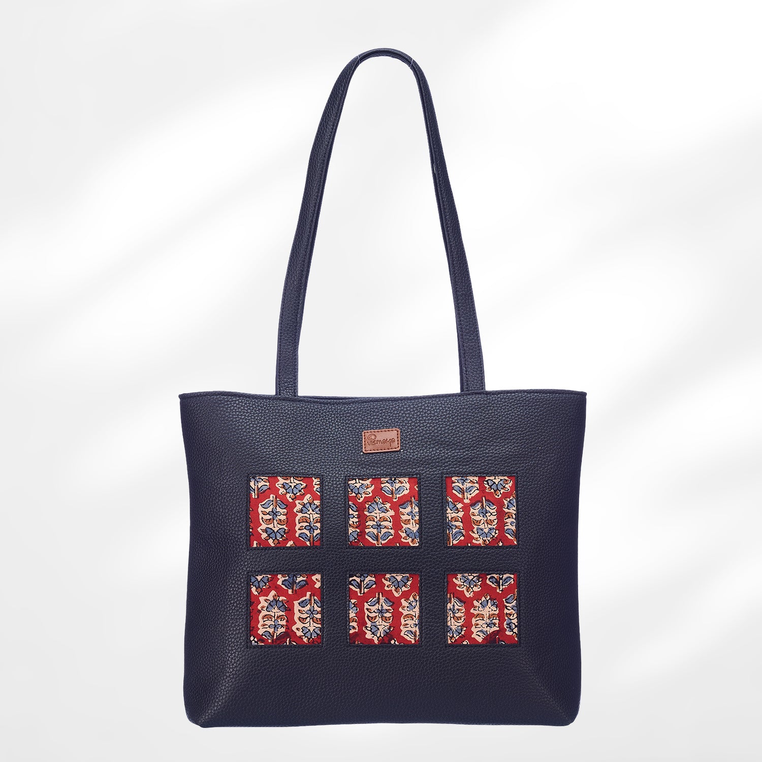 #colour_Red Blockprint Cutwork Tote Bag