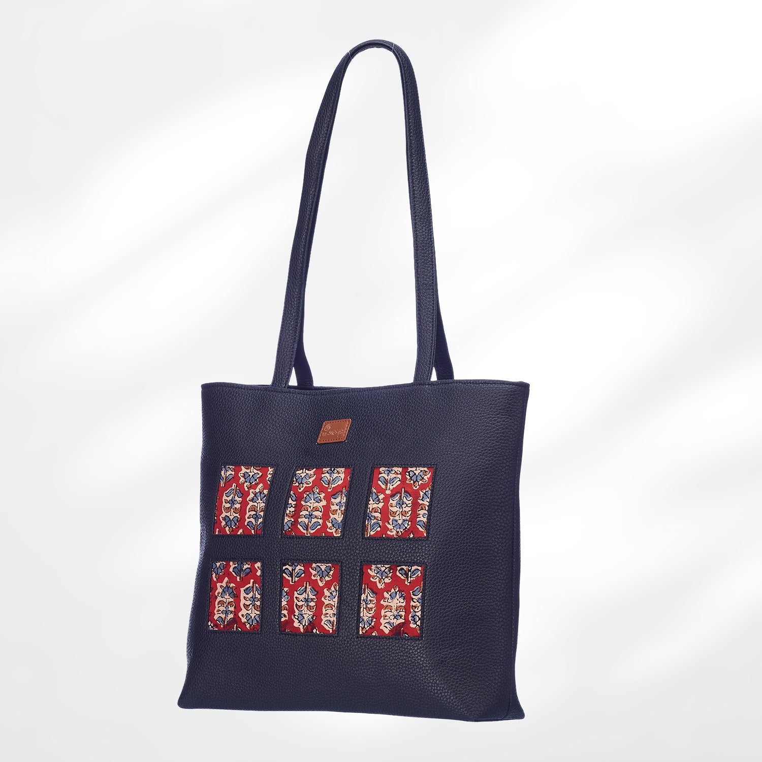#colour_Red Blockprint Cutwork Tote Bag