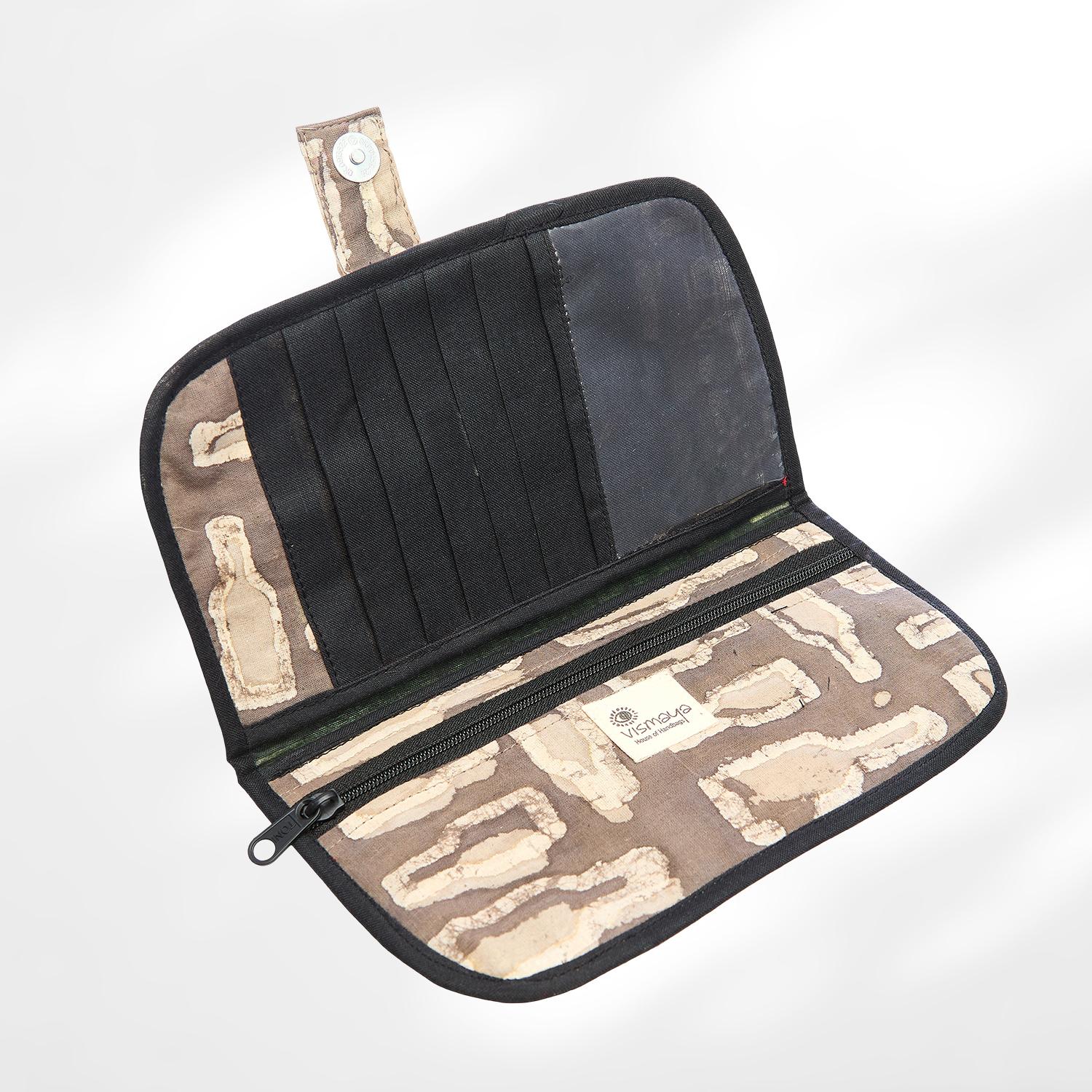 #colour_Beige Abstract Print Fabric Flat Wallet