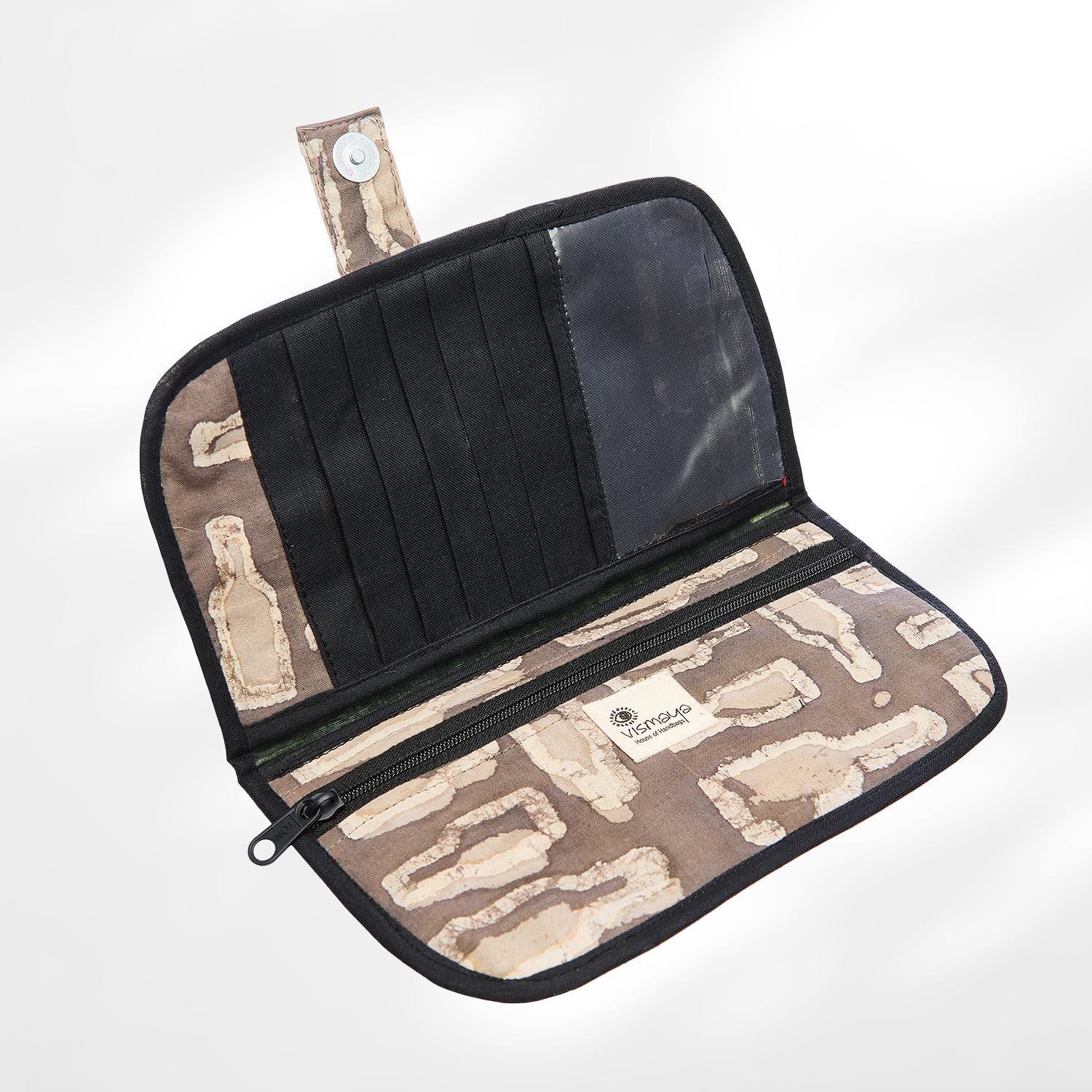 #colour_Beige Abstract Print Fabric Flat Wallet