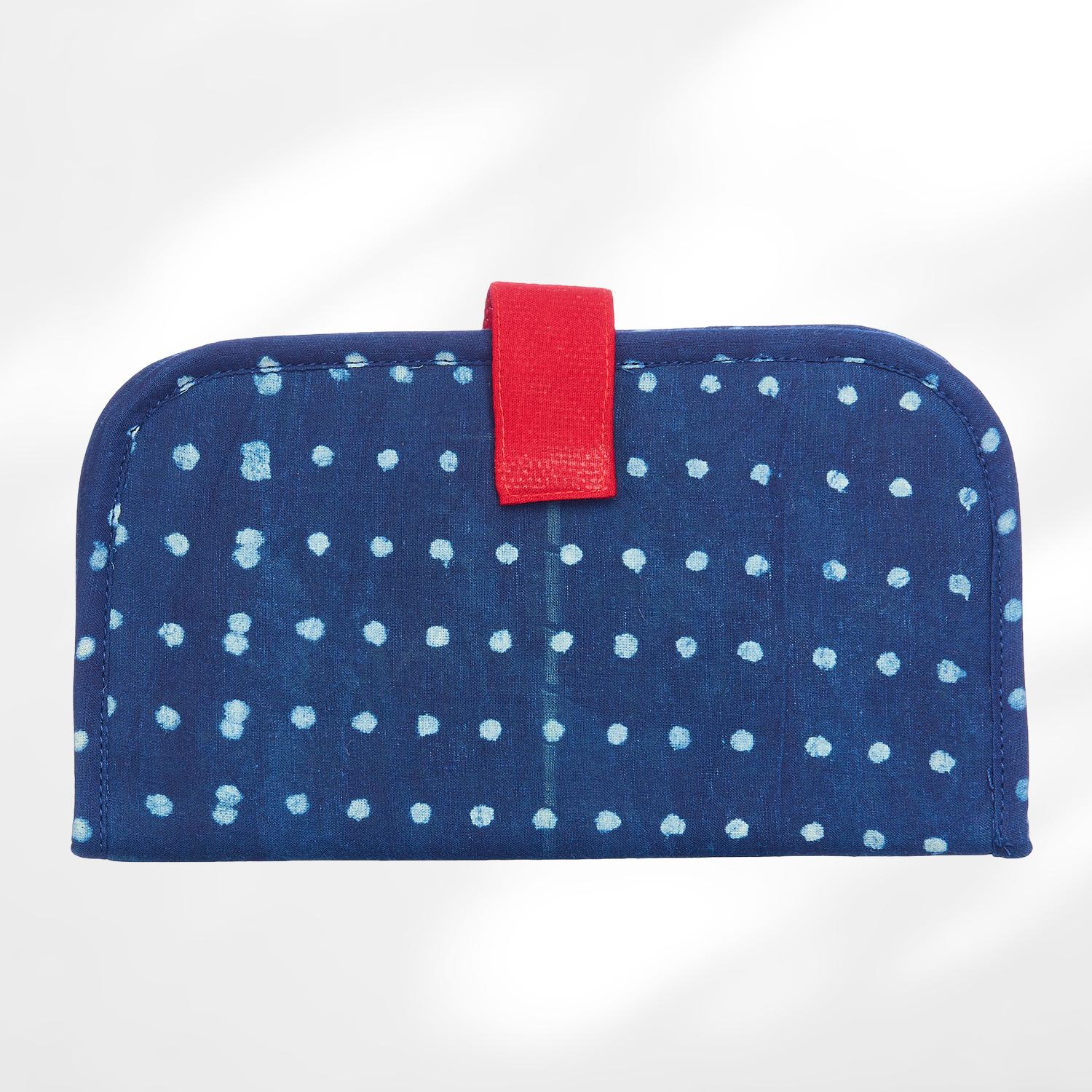 #colour_Indigo Dot Print Fabric Flat Wallet