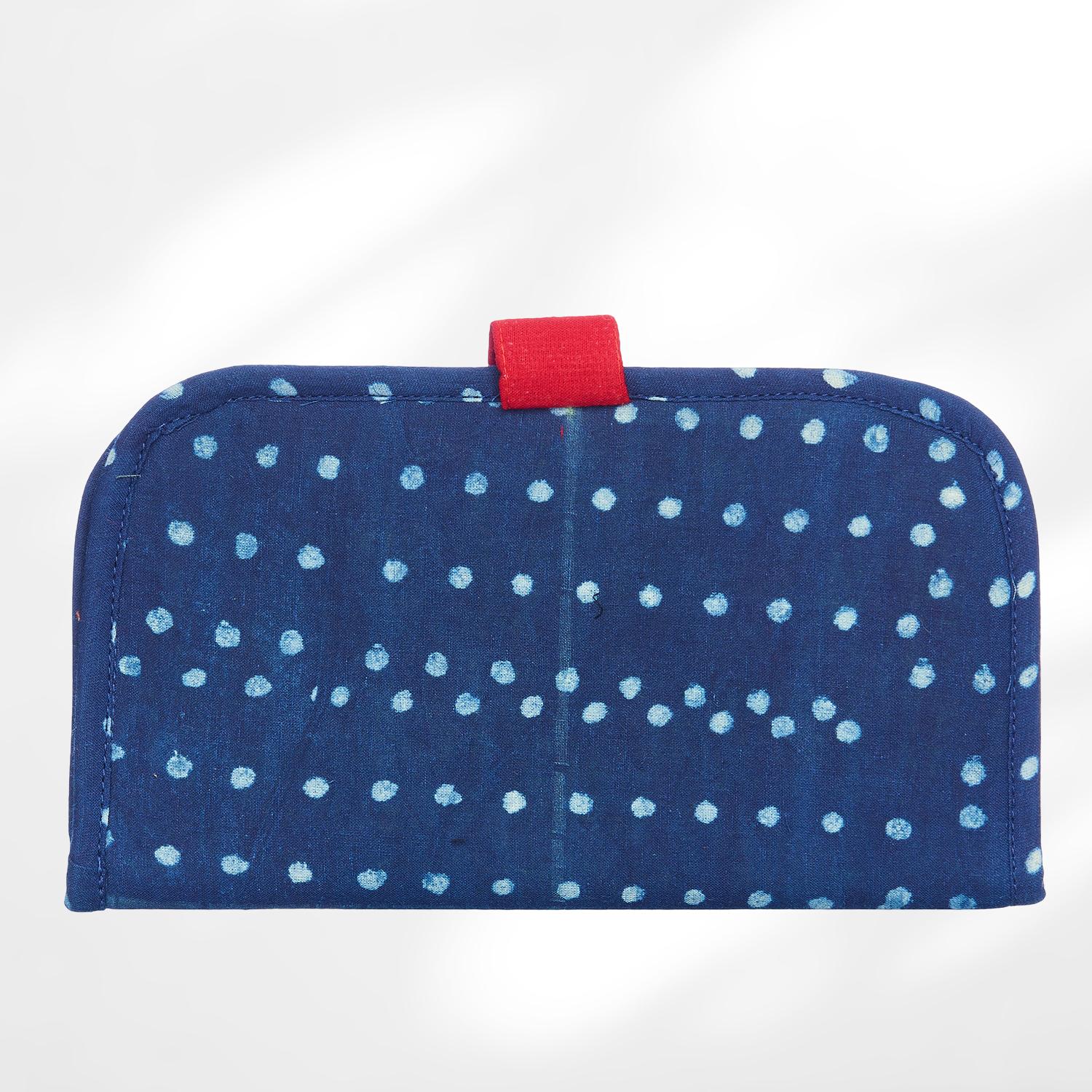 #colour_Indigo Dot Print Fabric Flat Wallet