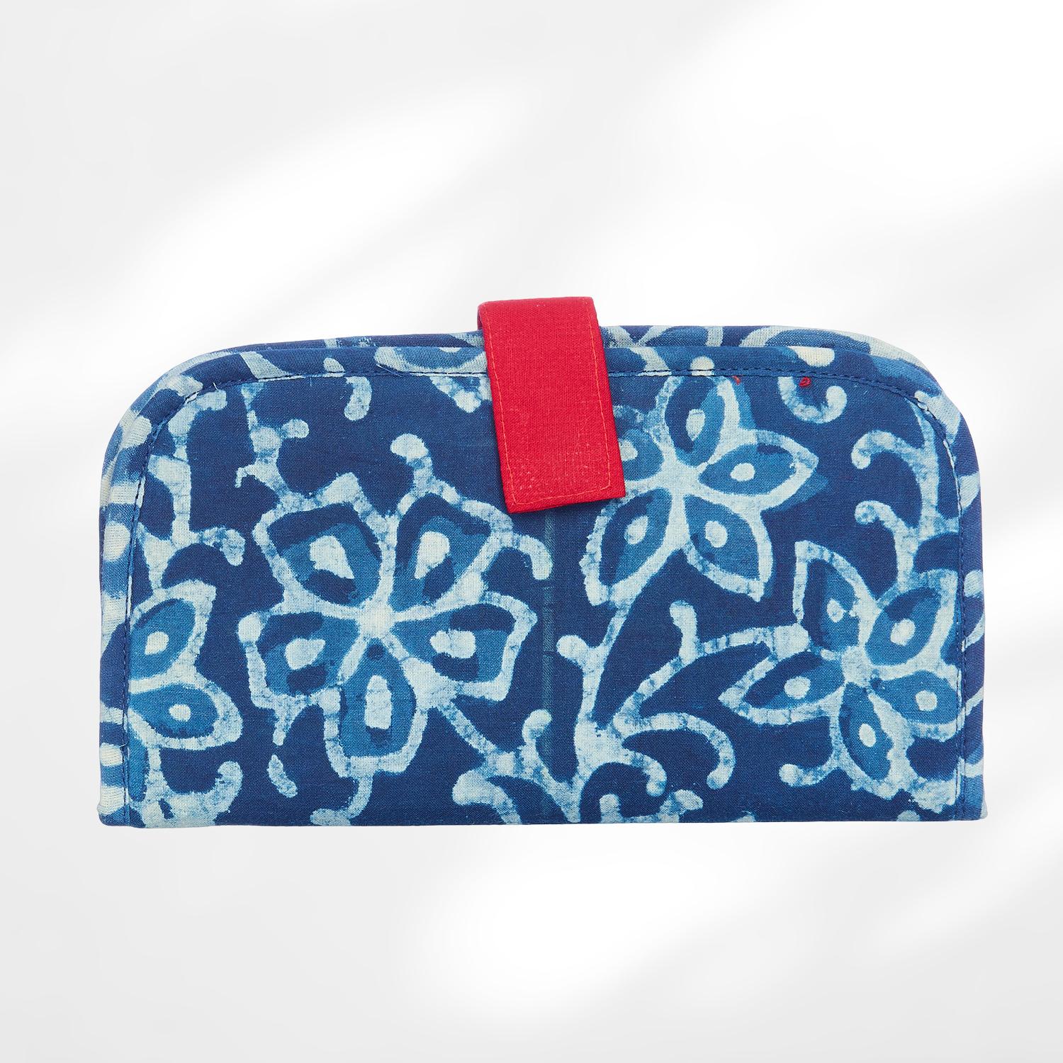 #colour_Indigo Floral Print Fabric Flat Wallet