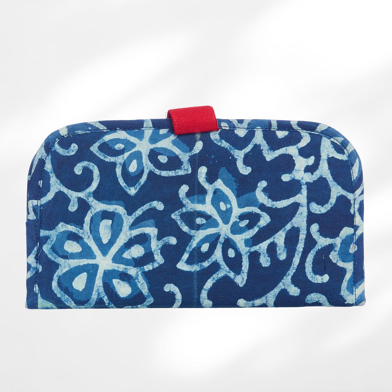 #colour_Indigo Floral Print Fabric Flat Wallet