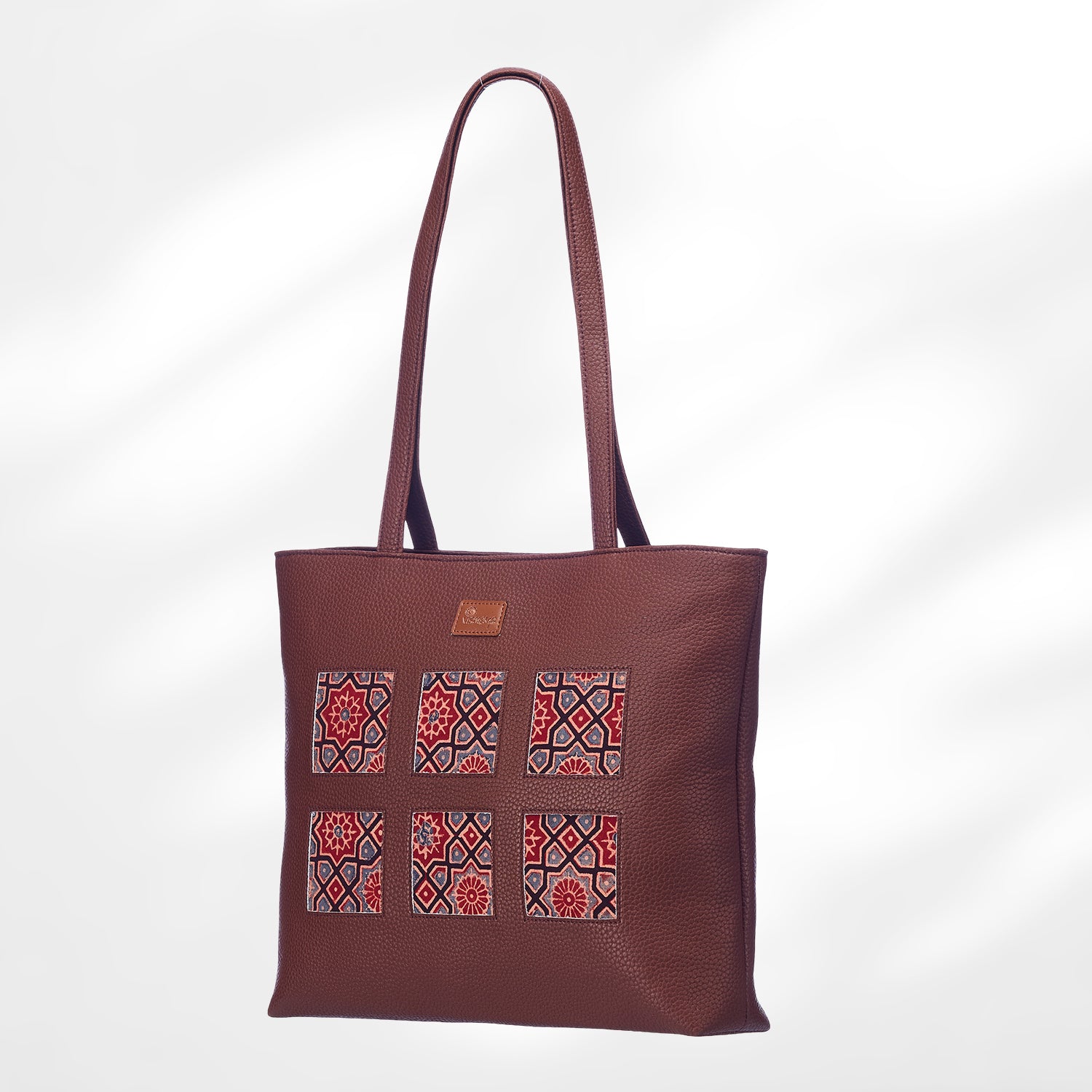 #colour_Red Motif Blockprint Cutwork Tote
