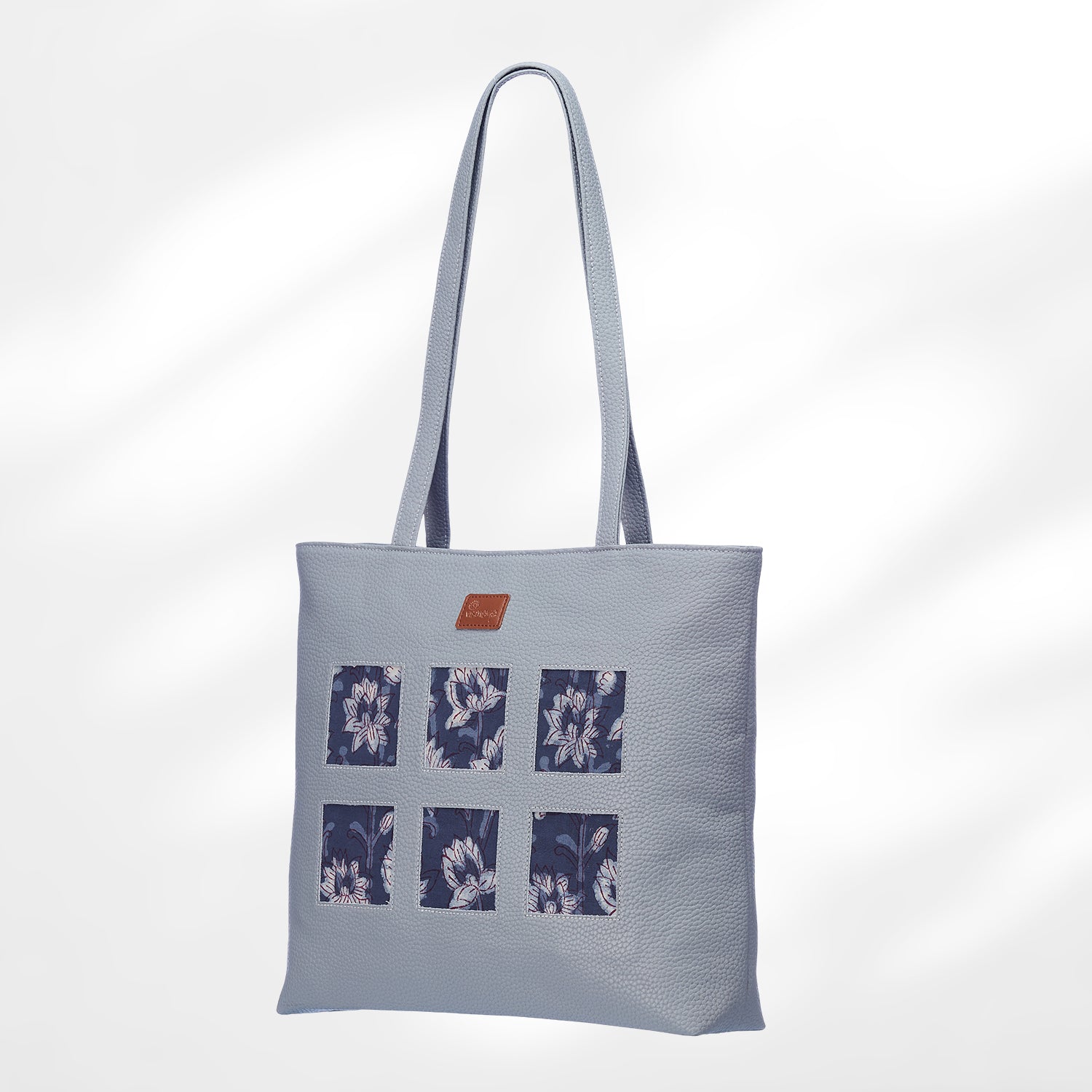 #colour_Grey Floral Blockprint Cutwork Tote