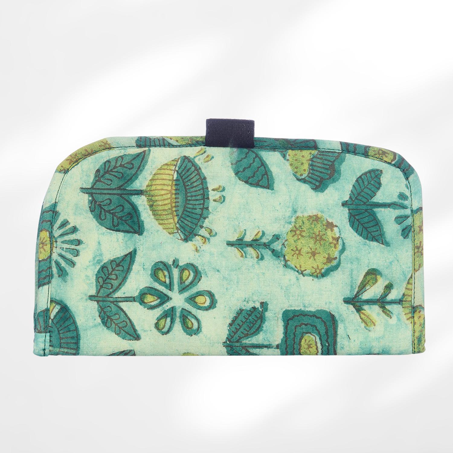 #colour_Aqua Floral Print Fabric Flat Wallet