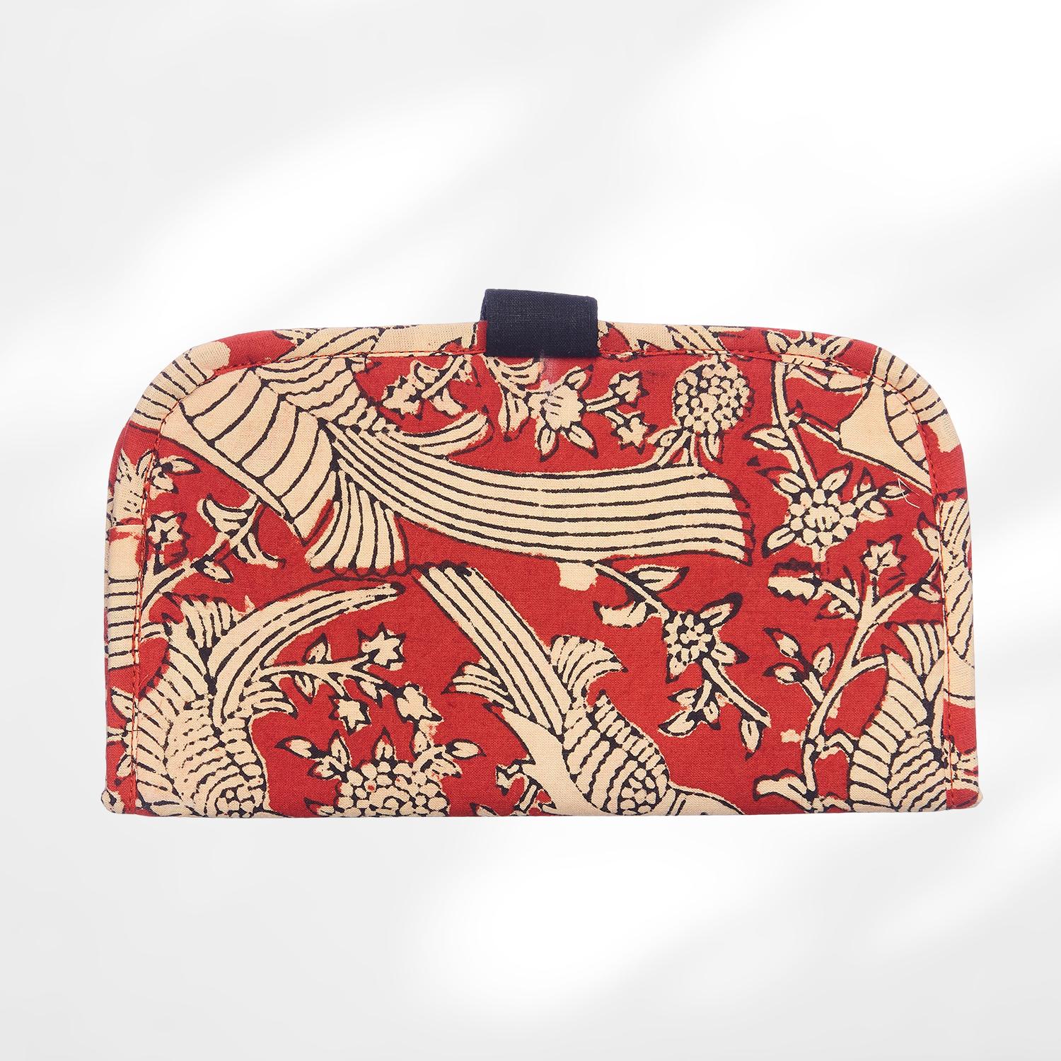 #colour_Red Bird Print Fabric Flat Wallet