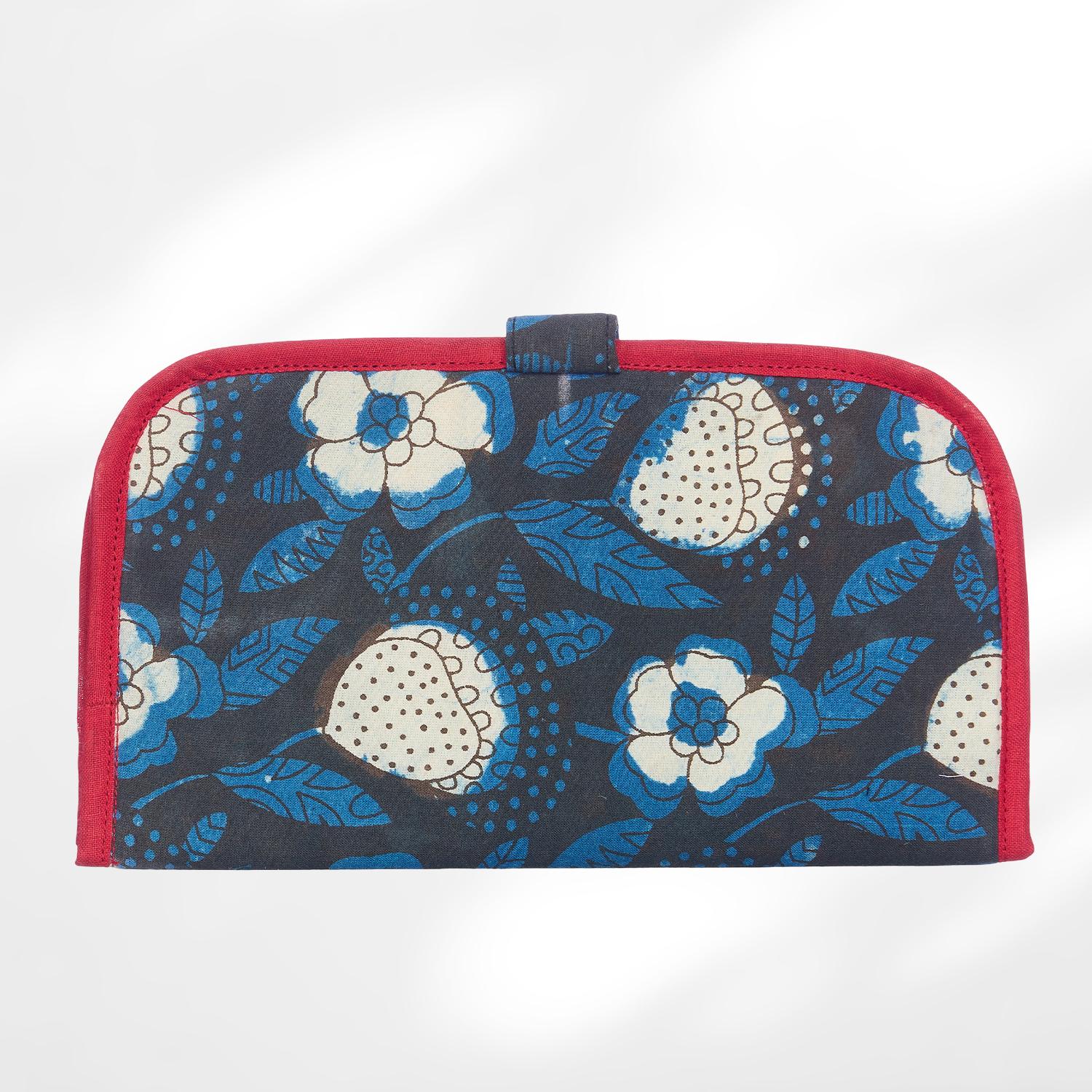 #colour_Indigo Fruit Print Fabric Flat Wallet