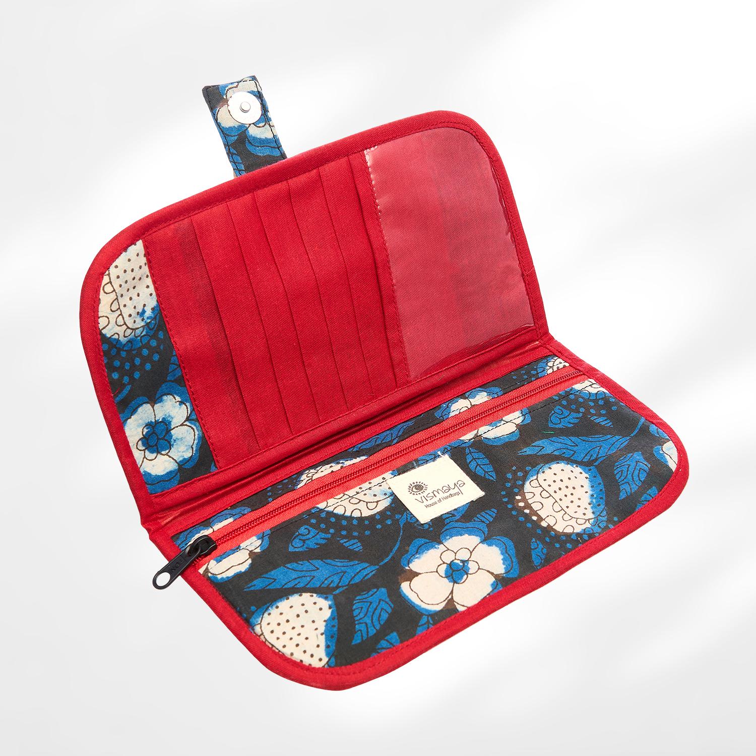 #colour_Indigo Fruit Print Fabric Flat Wallet