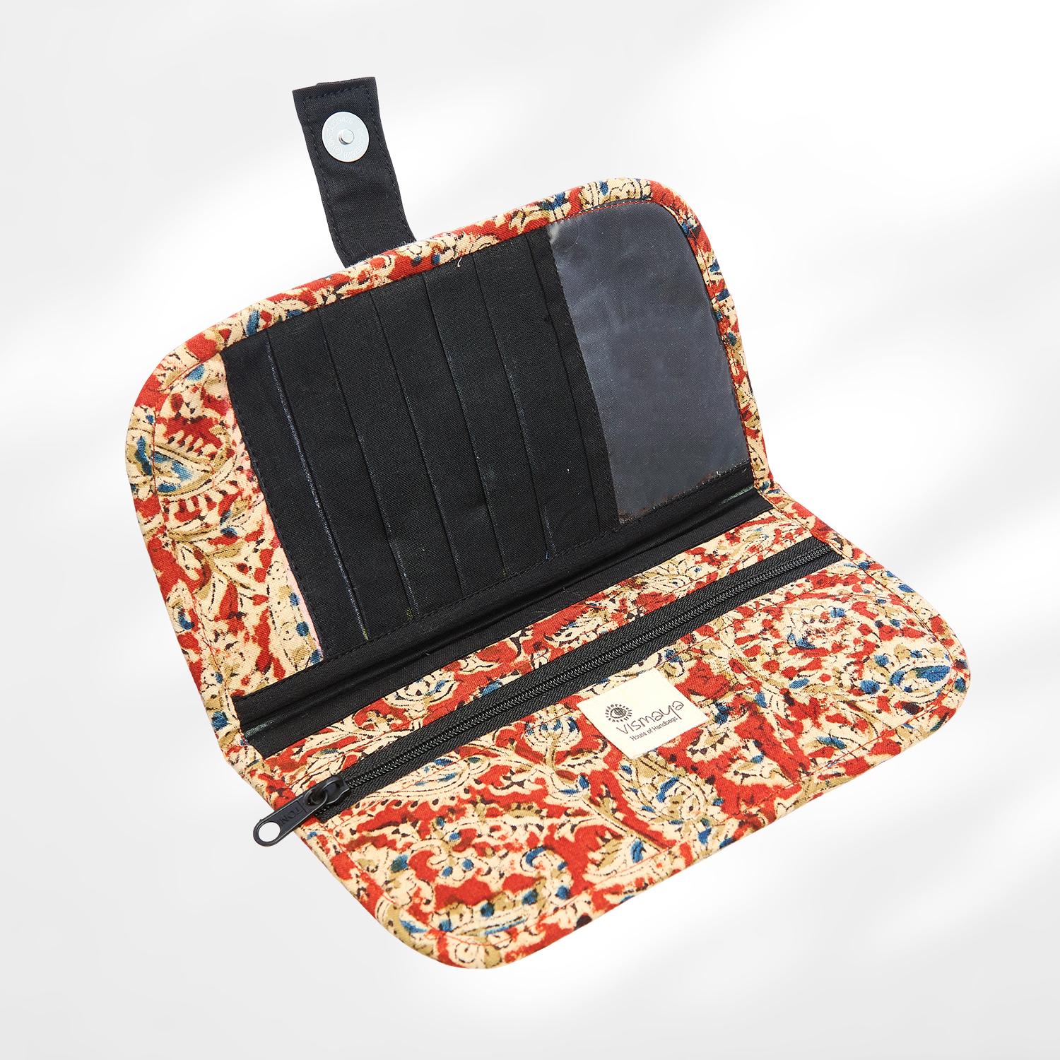 #colour_Red Paisley Print Fabric Flat Wallet