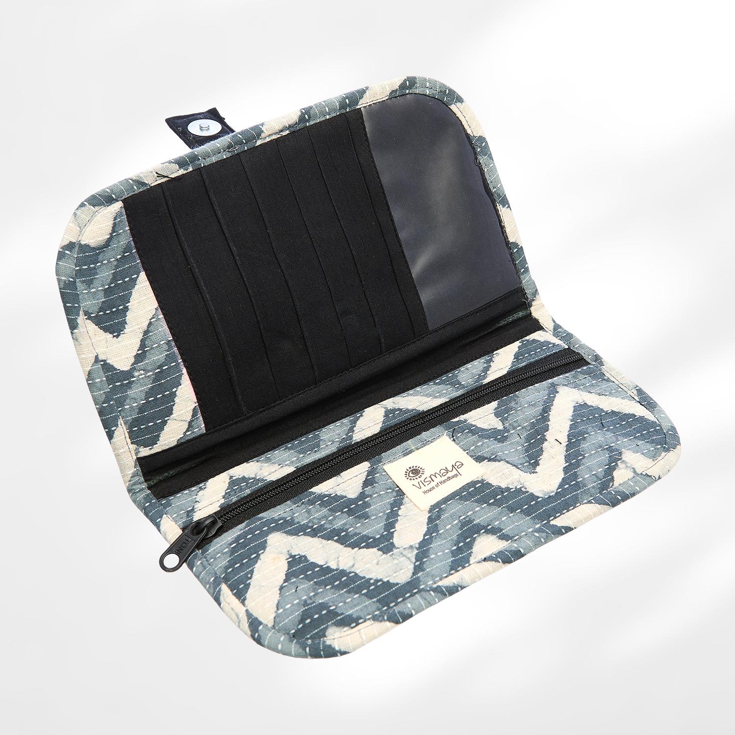 #colour_Grey Chevron Print Fabric Flat Wallet