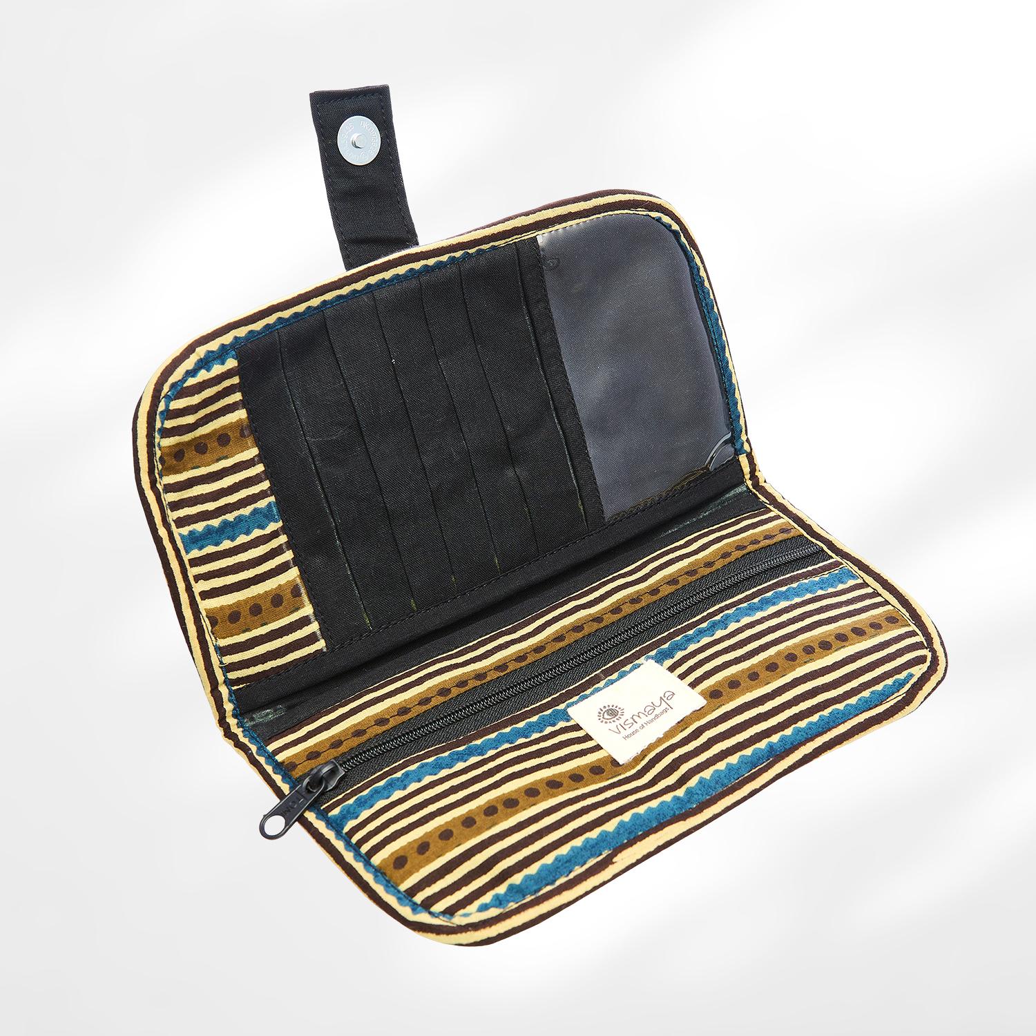 #colour_Olive Striped Print Fabric Flat Wallet