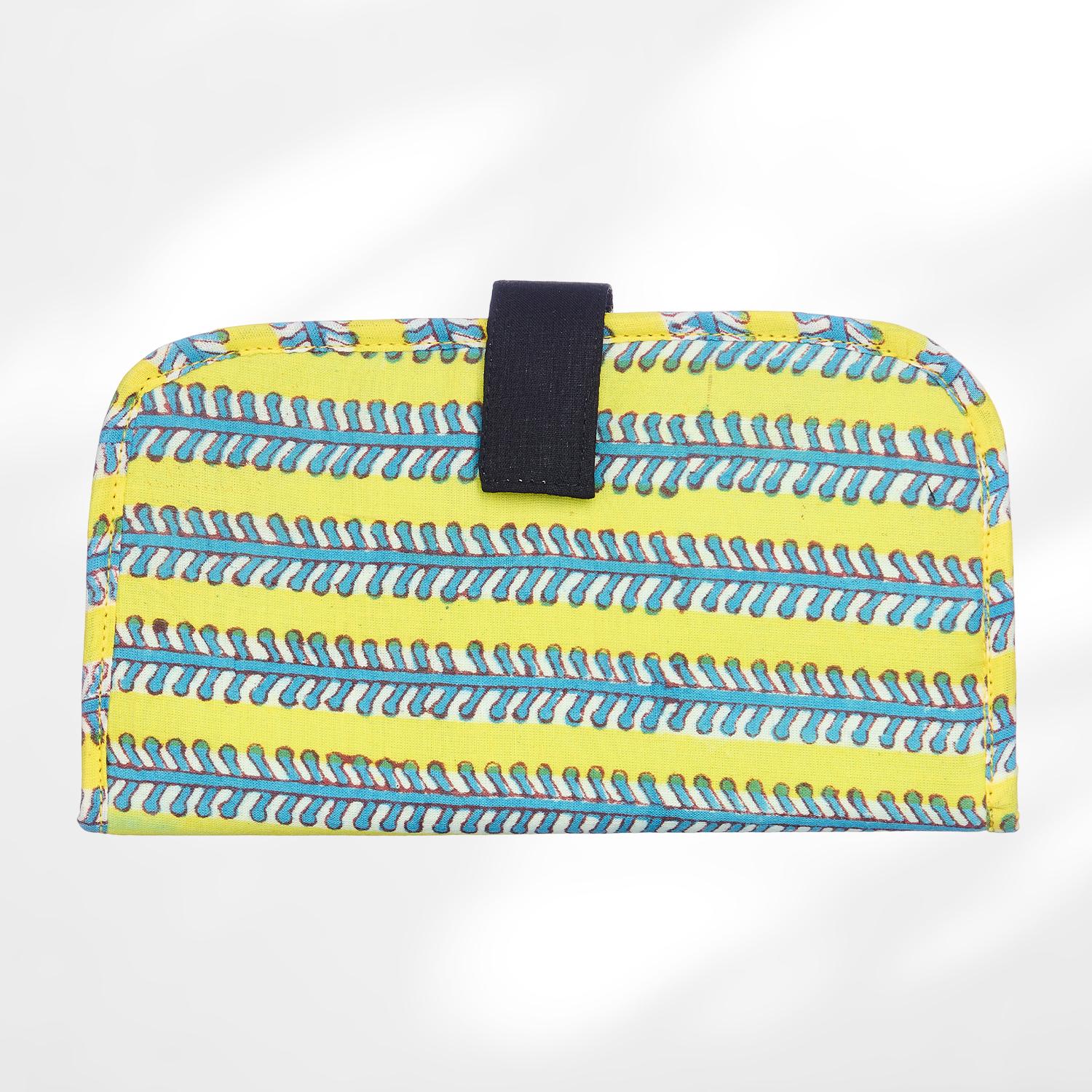 #colour_Yellow Floral Lines Print Fabric Flat Wallet