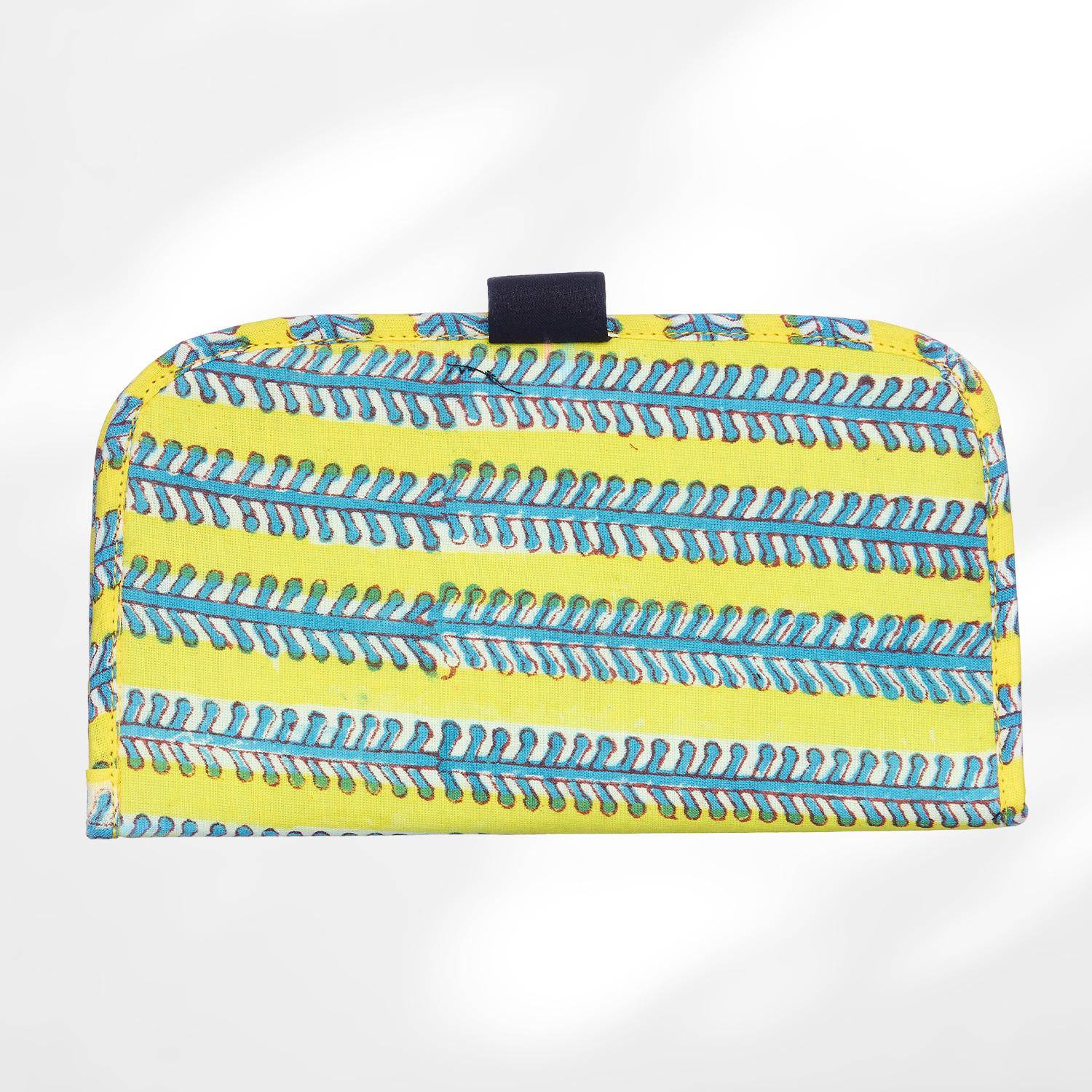 #colour_Yellow Floral Lines Print Fabric Flat Wallet