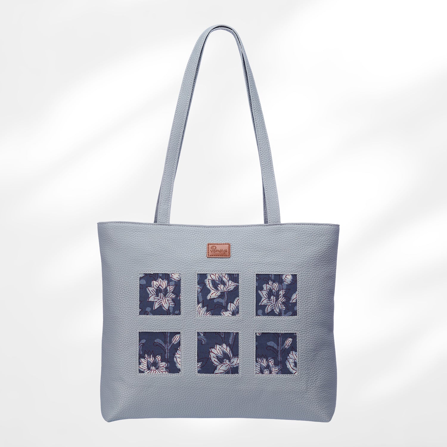 #colour_Grey Floral Blockprint Cutwork Tote