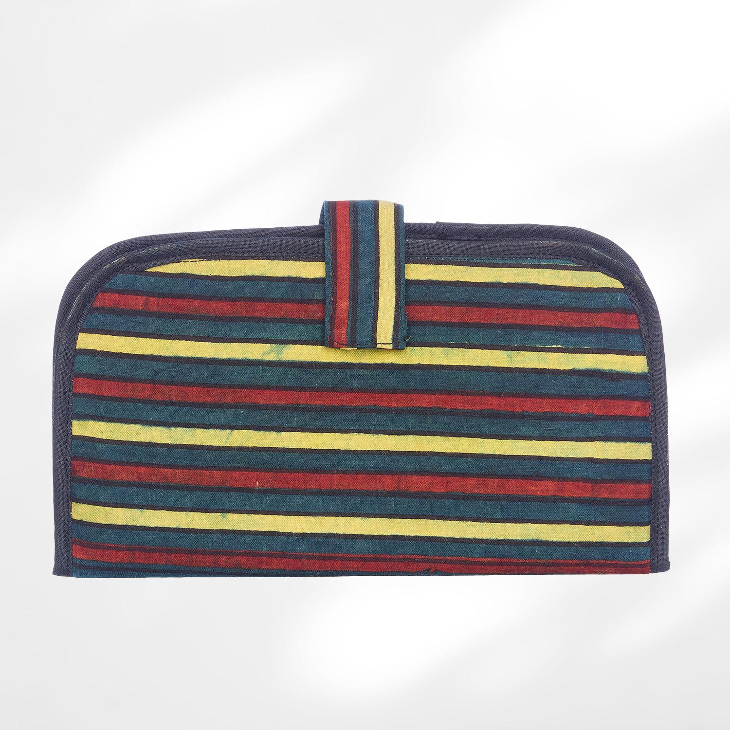 #colour_Striped Print Fabric Flat Wallet