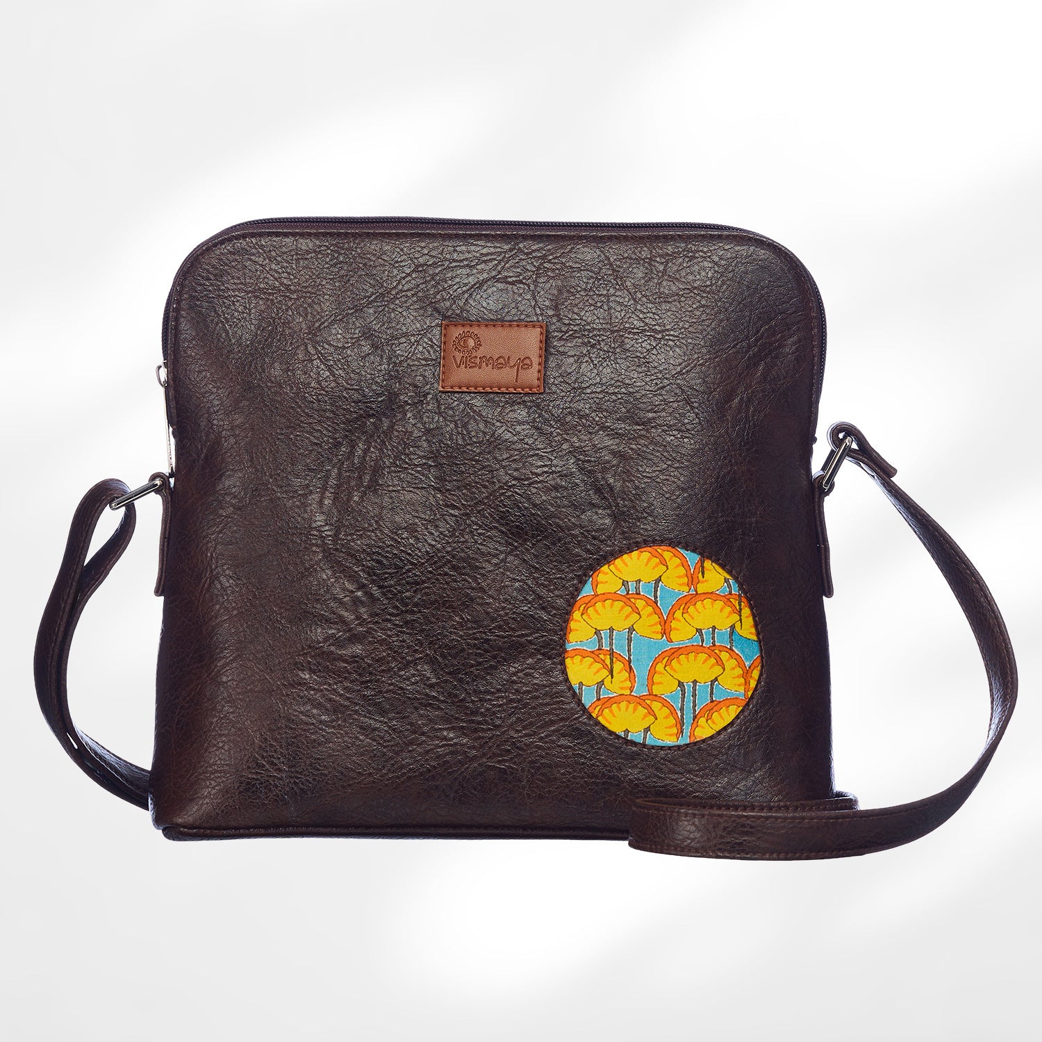 Leather Cutwork Round Corner Sling Bag