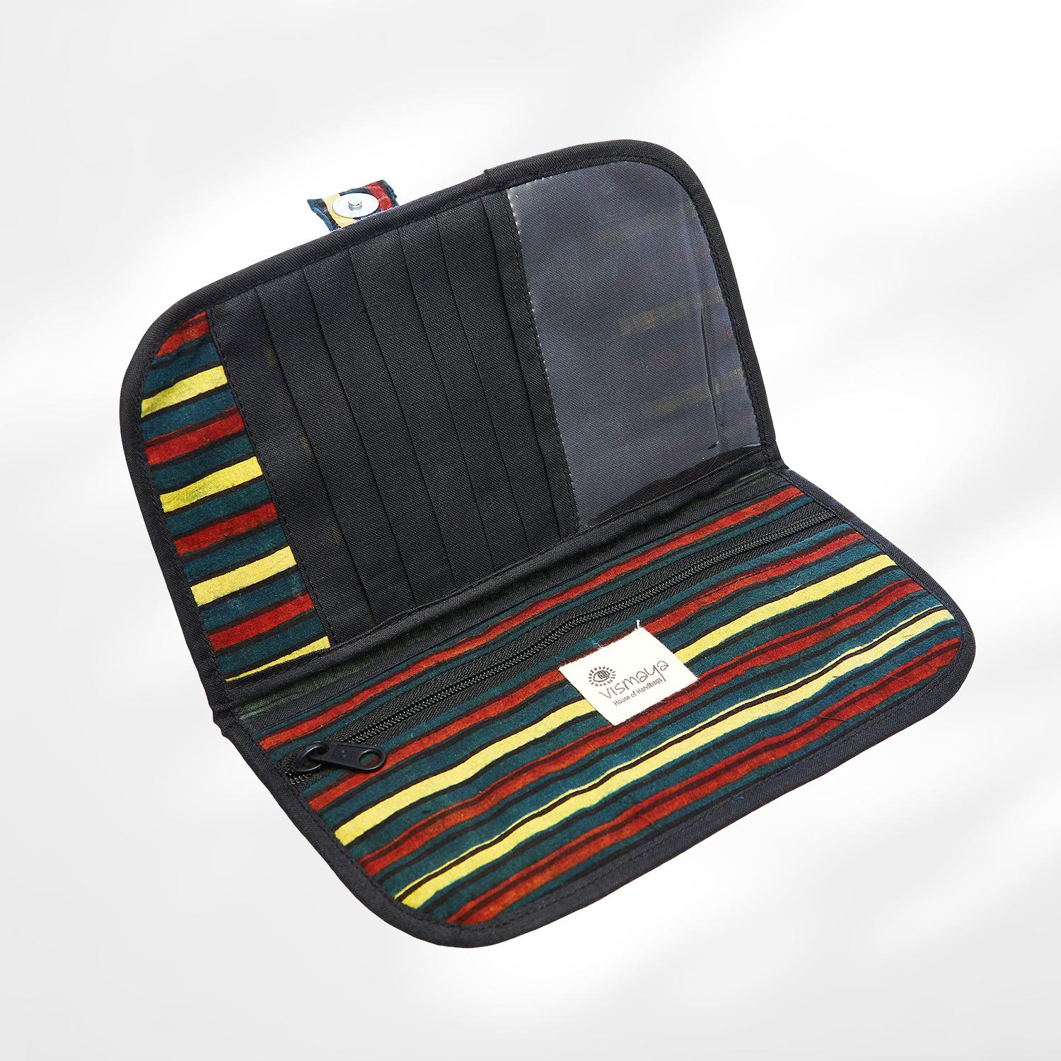 #colour_Striped Print Fabric Flat Wallet