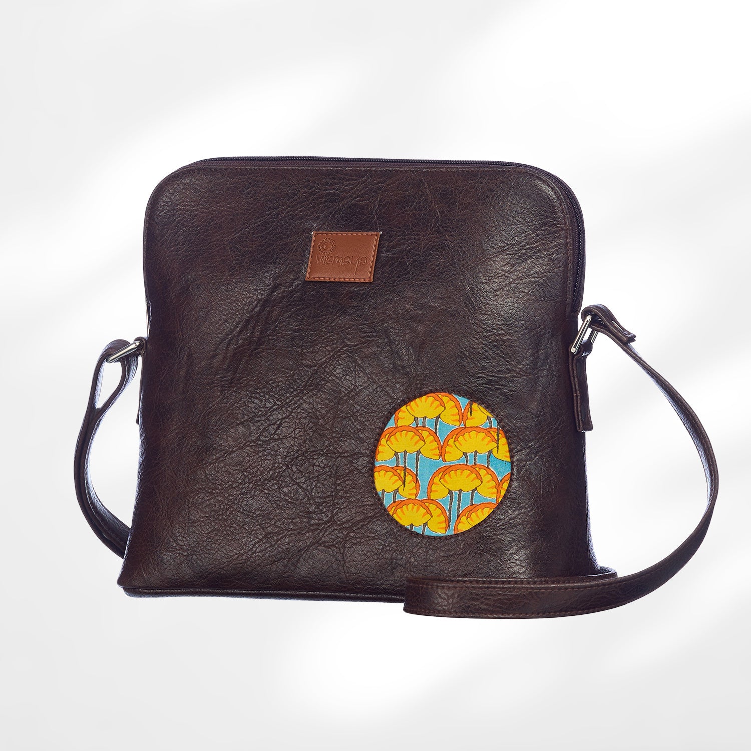 Leather Cutwork Round Corner Sling Bag