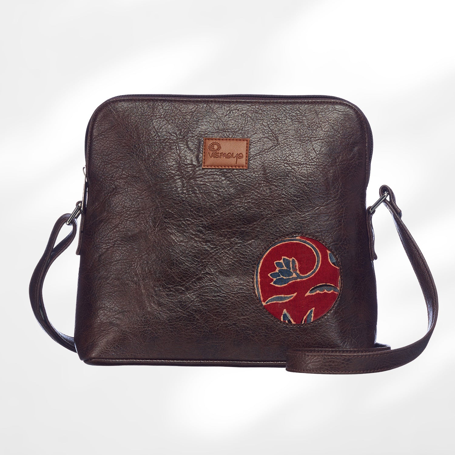 Leather Cutwork Round Corner Sling Bag