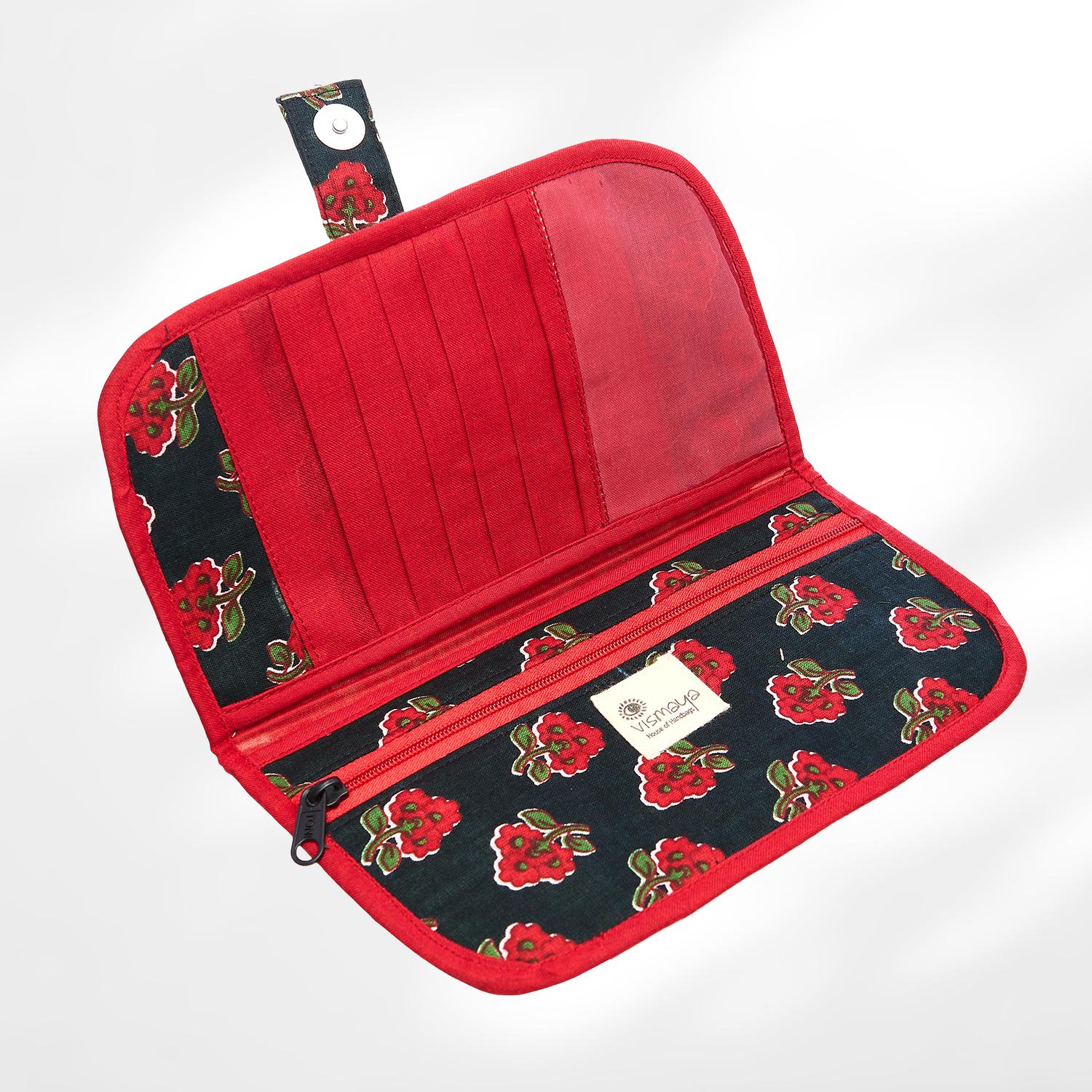 #colour_Floral Print Fabric Flat Wallet