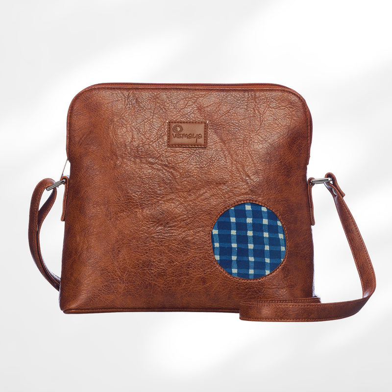 #colour_Blue Checks Motif Sling Bag