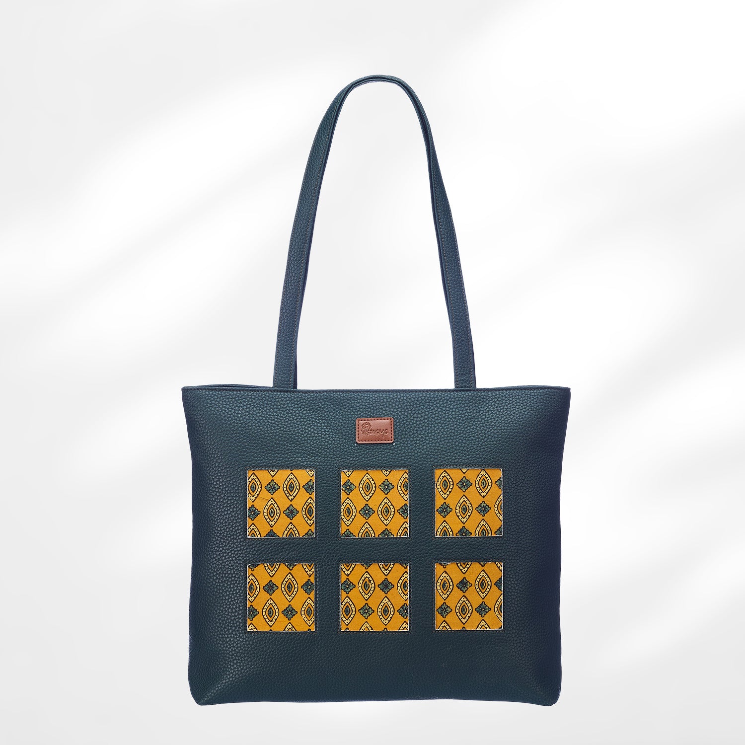 #colour_Mustard Dot Blockprint Cutwork Tote