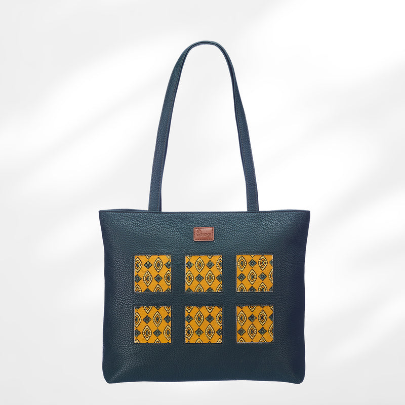 #colour_Mustard Dot Blockprint Cutwork Tote