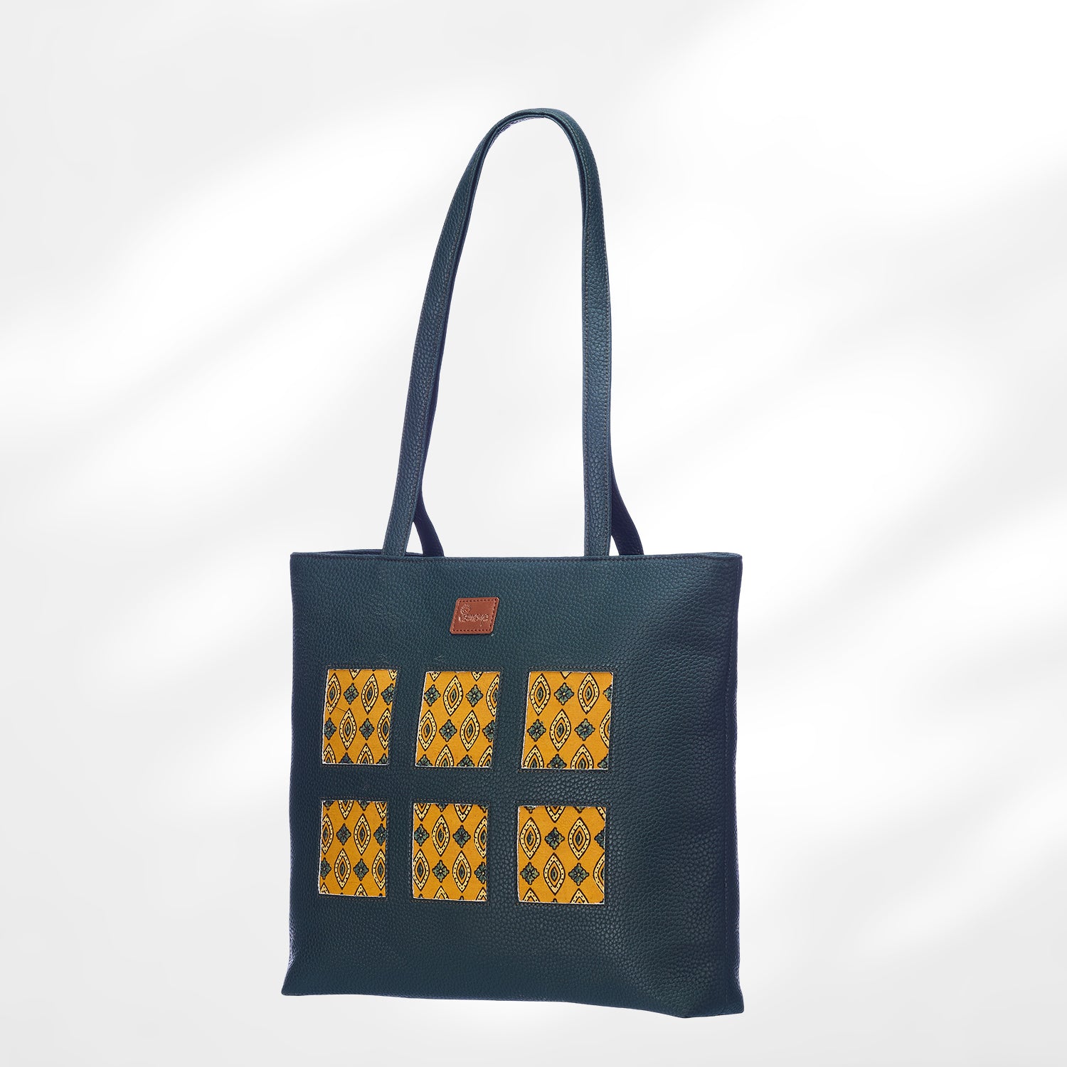 #colour_Mustard Dot Blockprint Cutwork Tote