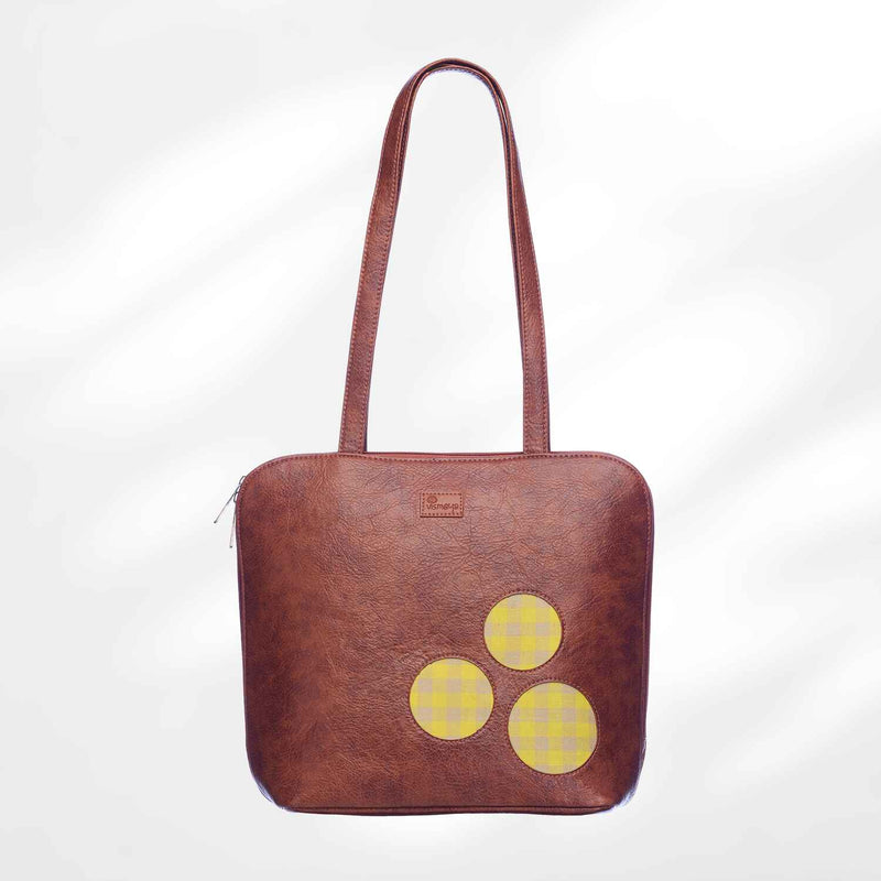 #colour_Yellow Checks Motif Shoulder Bag