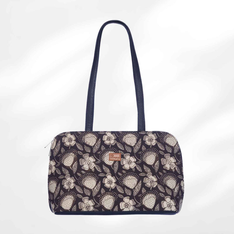 #colour_Black Leaf Print Round Corner Shoulder Bag