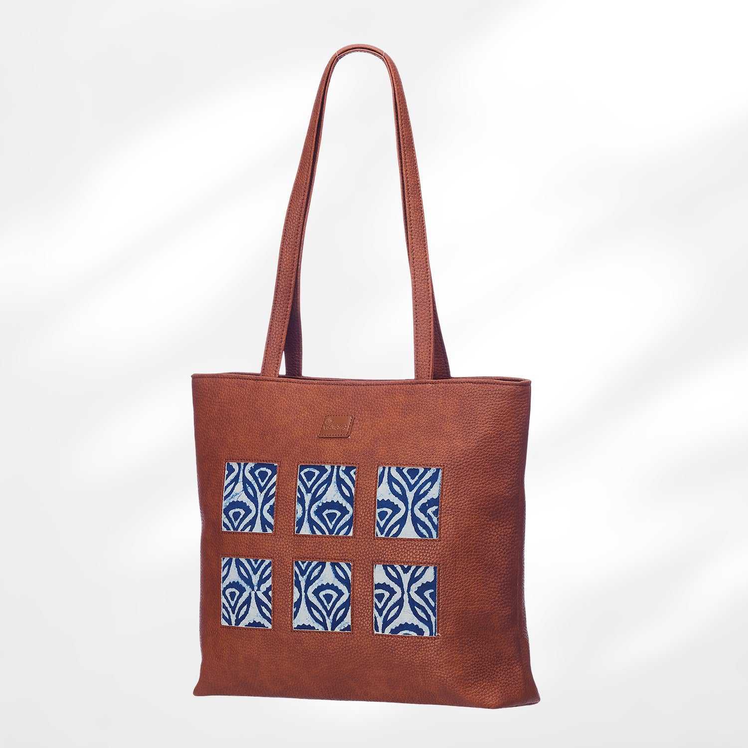 #colour_Indigo Geometric Blockprint Cutwork Tote