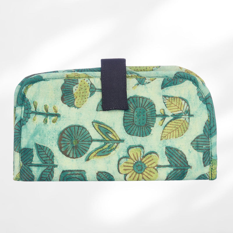 #colour_Aqua Floral Print Fabric Flat Wallet