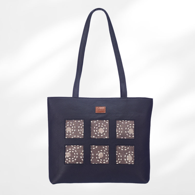 #colour_Monochrome Blockprint Cutwork Tote