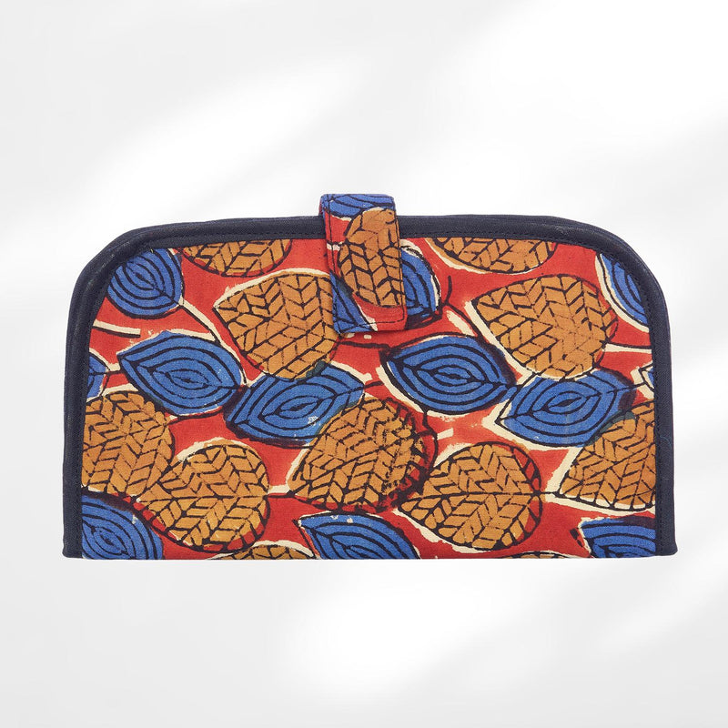 #colour_Rust Leaf Print Fabric Flat Wallet
