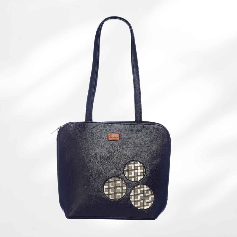 #colour_Charcoal Checks Motif Shoulder Bag