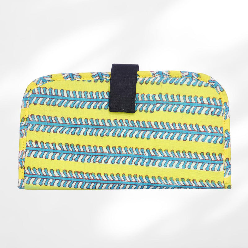 #colour_Yellow Floral Lines Print Fabric Flat Wallet