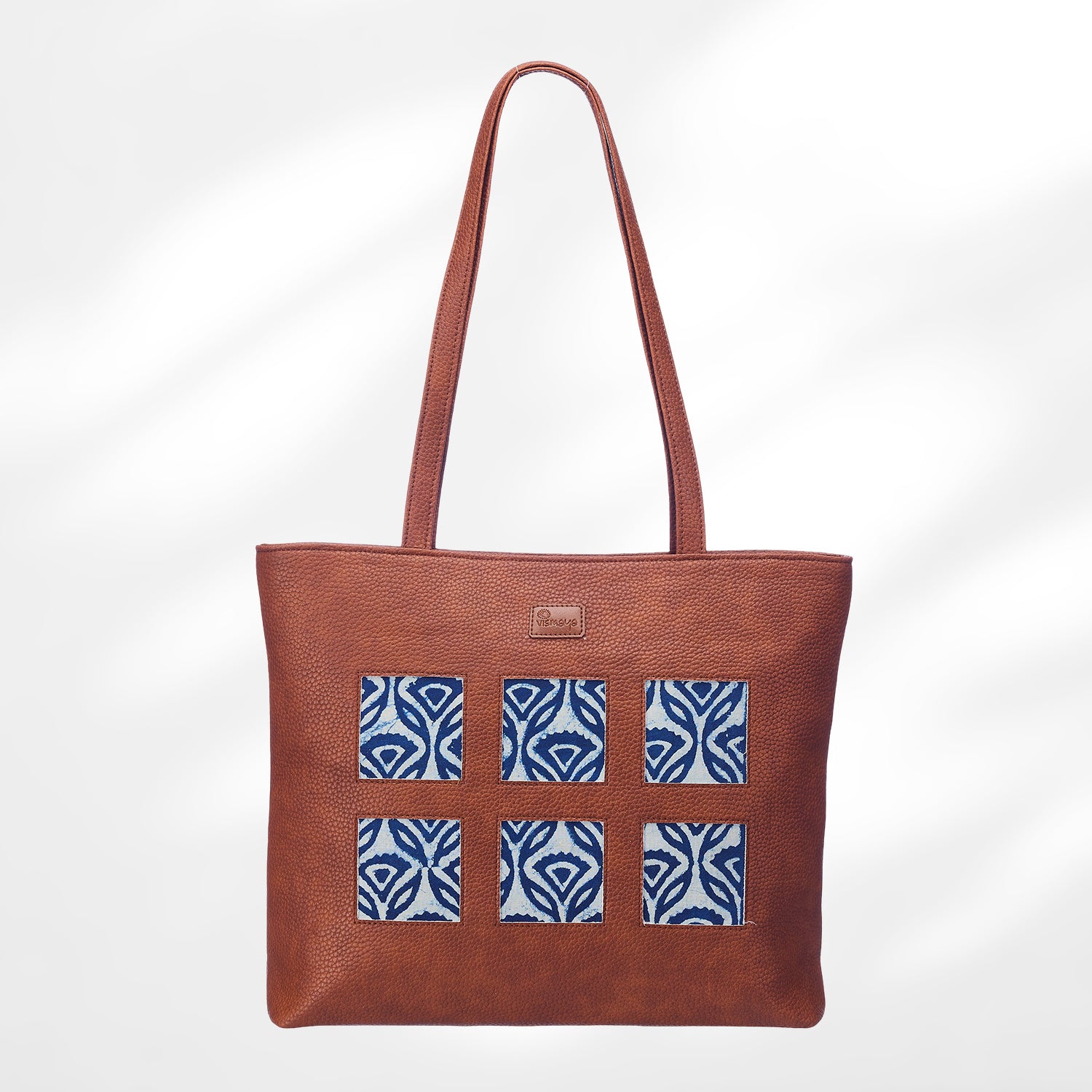 #colour_Indigo Geometric Blockprint Cutwork Tote