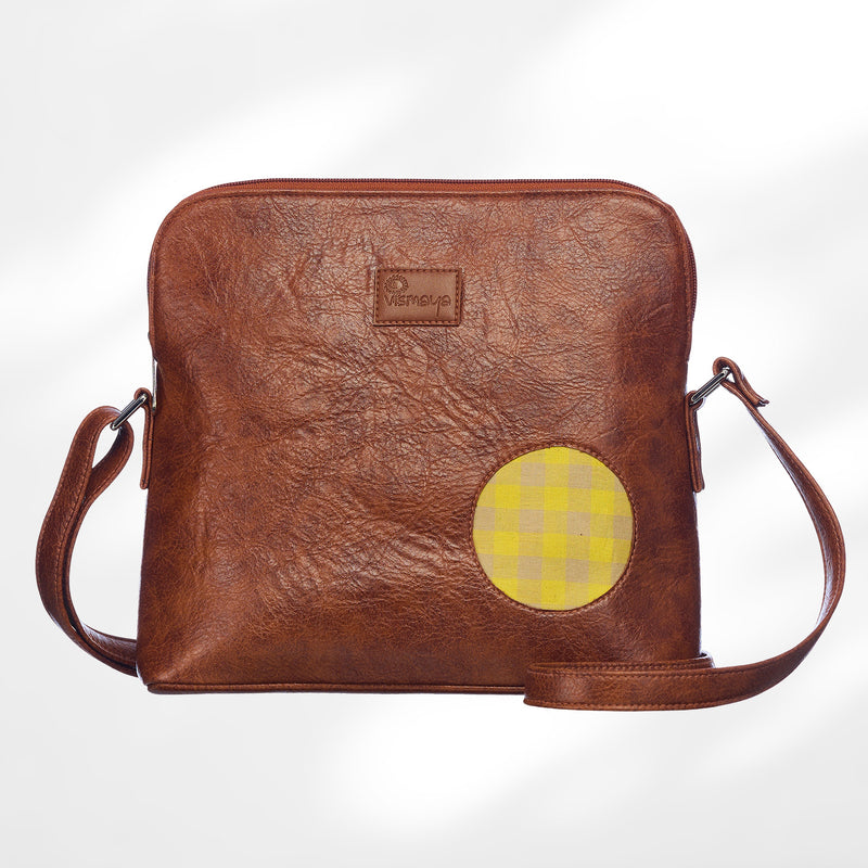 #colour_Yellow Checks Motif Sling Bag